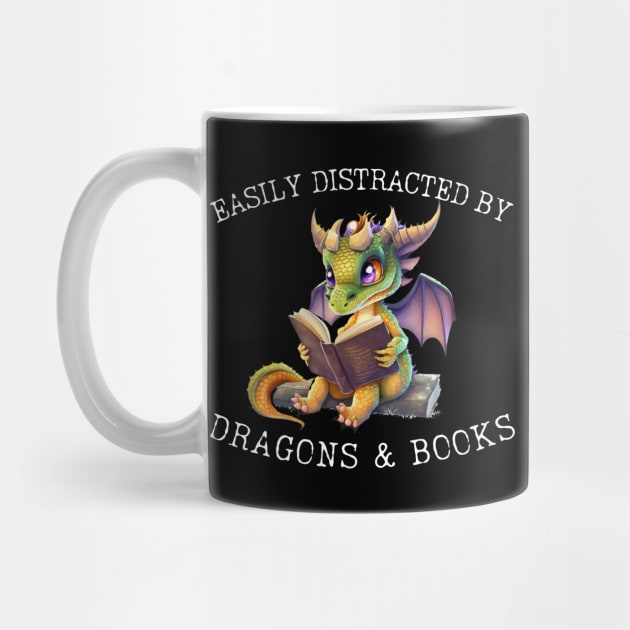 Easily Distracted By Dragons And Books Introvert Gift Idea by K.C Designs